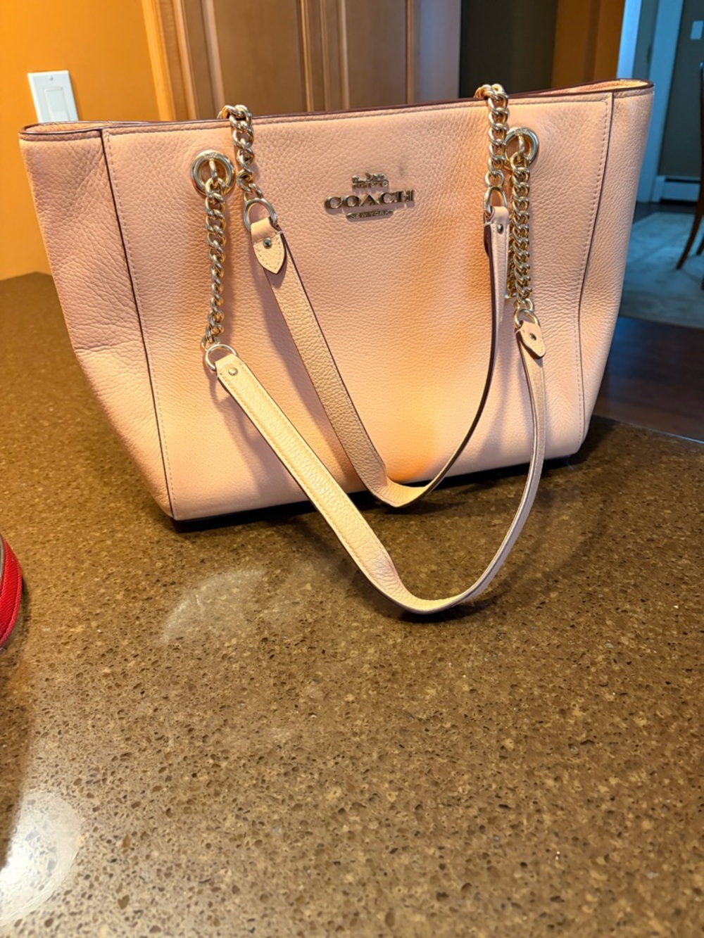 Coach Blush Pink Pebbled Leather Chain-Handle Tote